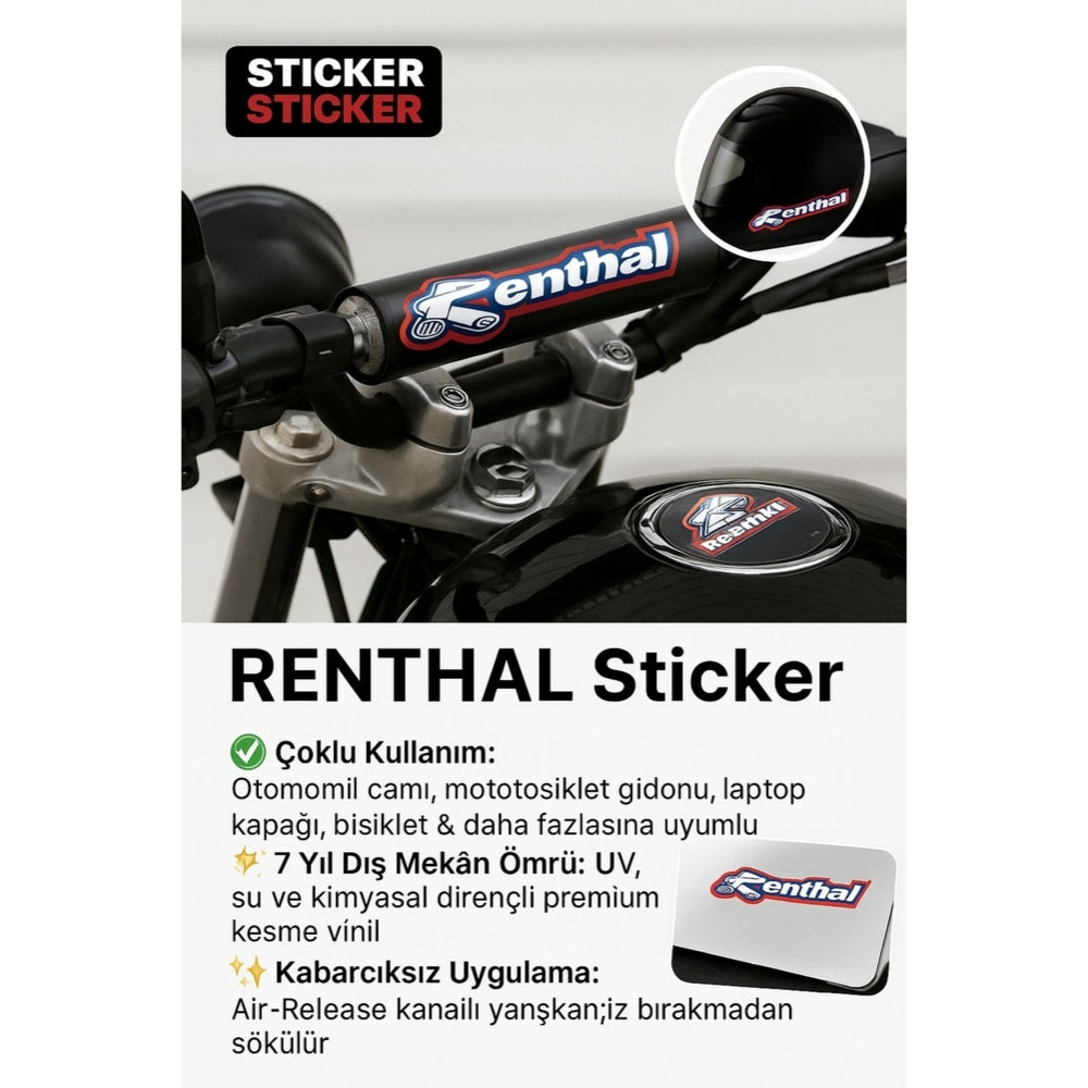 Sticker Master Renthal Sticker – 15 cm Dayanıklı Vinil Etiket (Motor, Kask, Laptop, Araba)