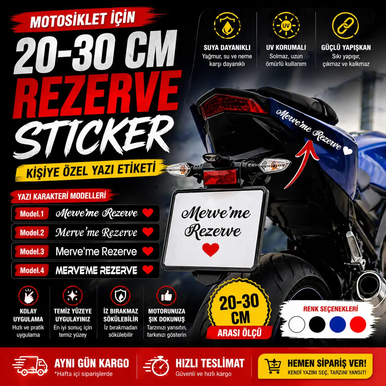 Rezerve Yazılı Araç ve Motosiklet Sticker Seti 