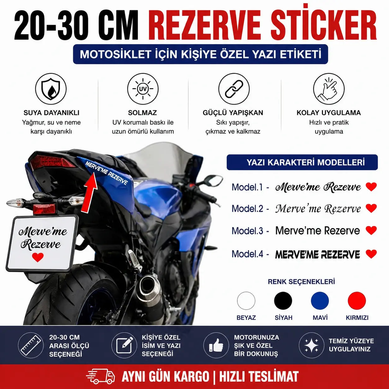 Rezerve Yazili Arac ve Motosiklet Sticker Seti 