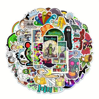 Sticker Master Rick and Morty Boyutlararası Sticker Seti (50 Adet) | Su Geçirmez Çizgi Dizi Çıkartmaları - Sticker Master
