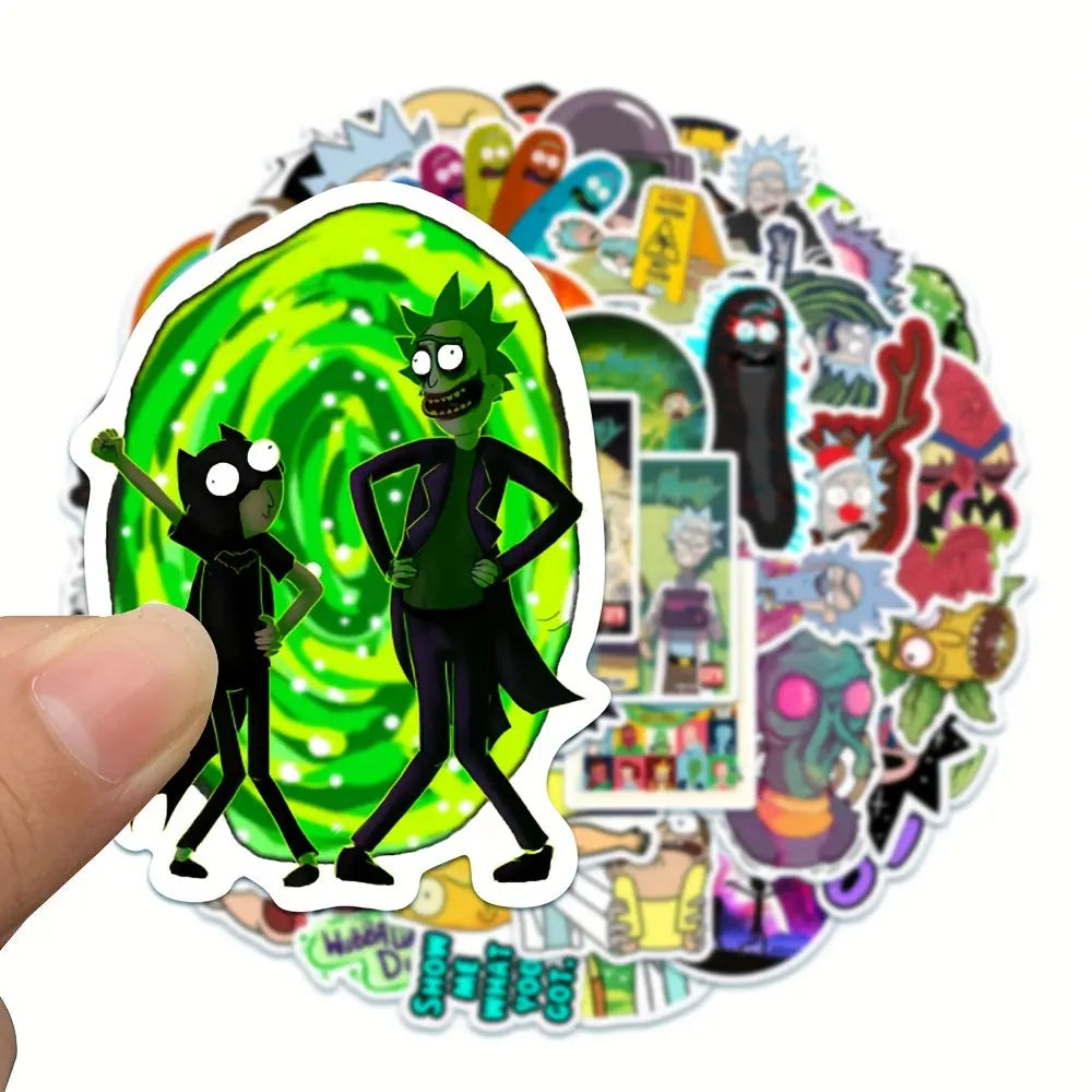 Sticker Master Rick and Morty Boyutlararası Sticker Seti (50 Adet) | Su Geçirmez Çizgi Dizi Çıkartmaları - Sticker Master