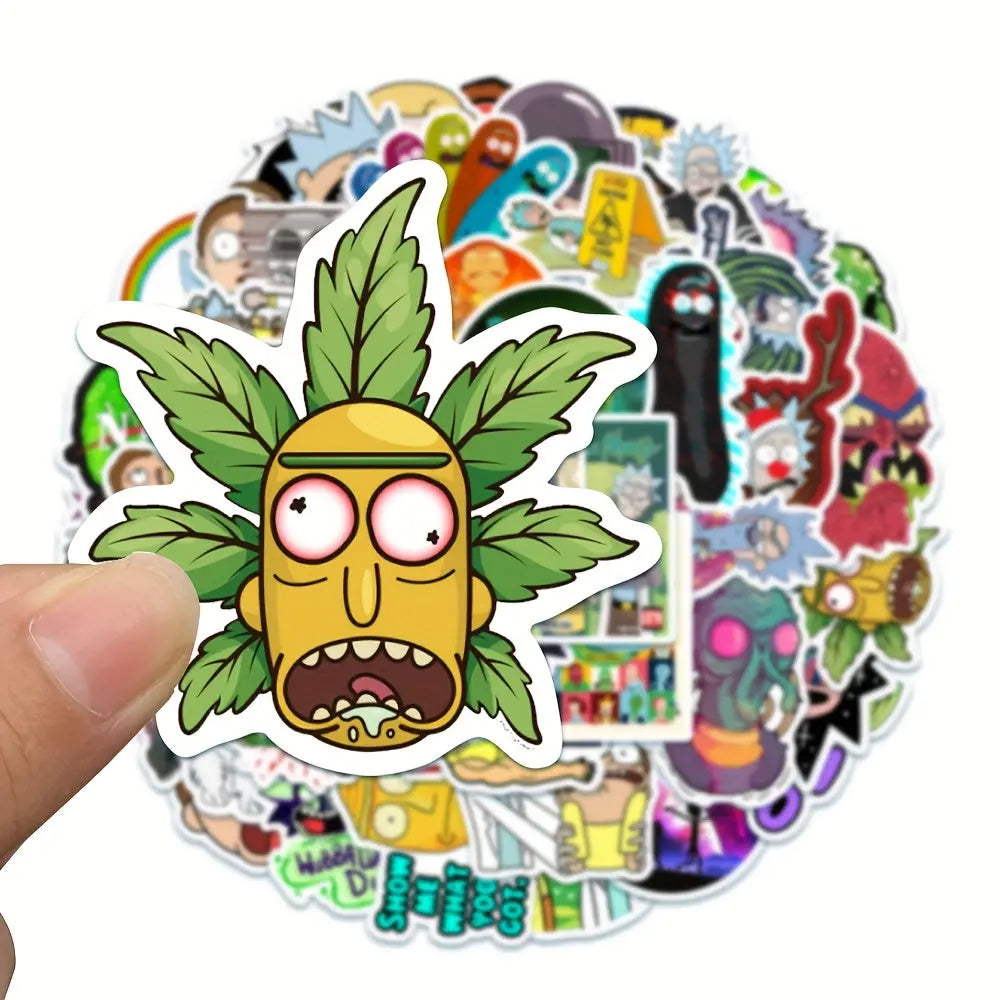Sticker Master Rick and Morty Boyutlararası Sticker Seti (50 Adet) | Su Geçirmez Çizgi Dizi Çıkartmaları - Sticker Master