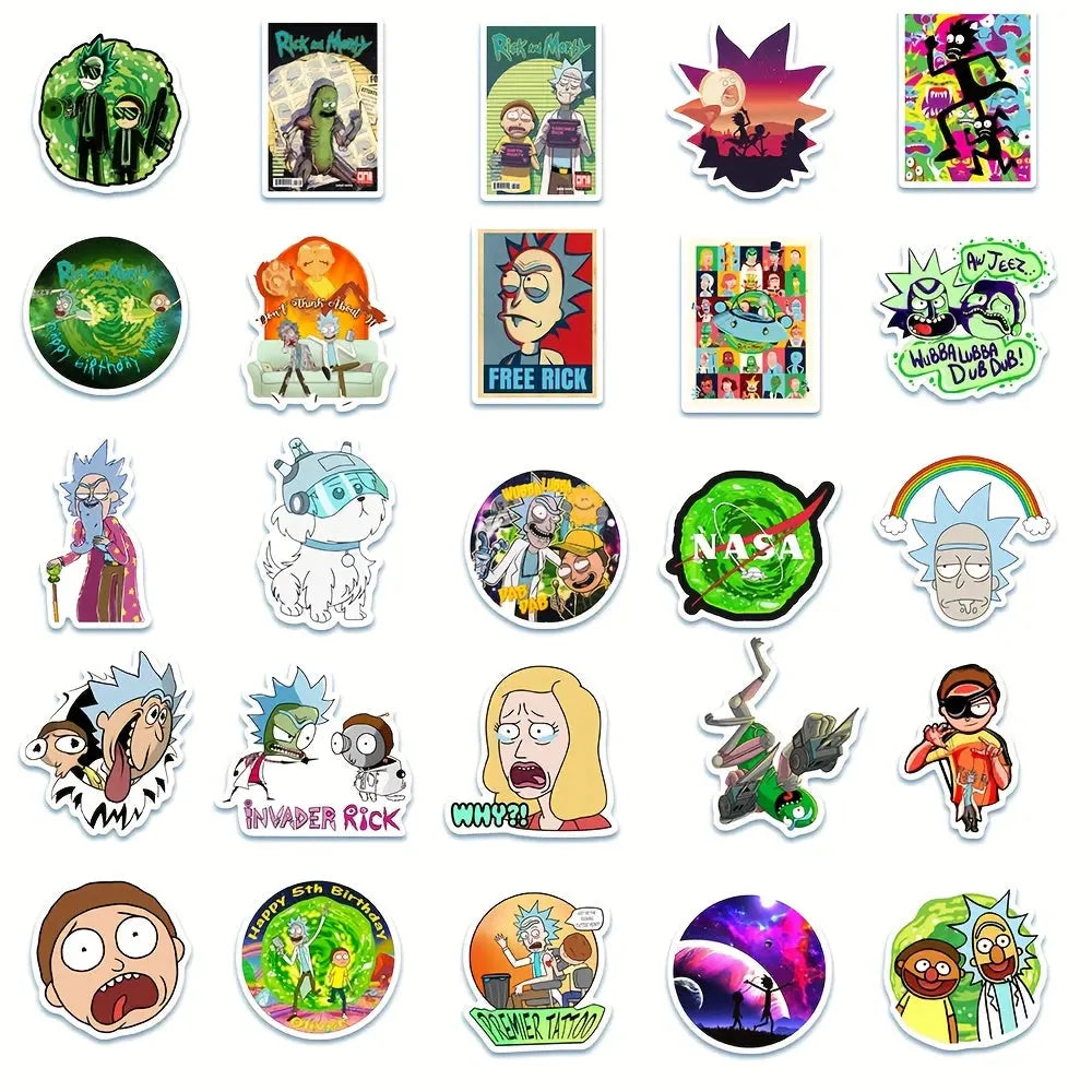 Sticker Master Rick and Morty Boyutlararası Sticker Seti (50 Adet) | Su Geçirmez Çizgi Dizi Çıkartmaları - Sticker Master