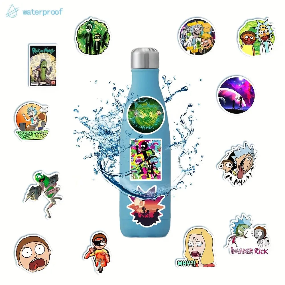 Sticker Master Rick and Morty Boyutlararası Sticker Seti (50 Adet) | Su Geçirmez Çizgi Dizi Çıkartmaları - Sticker Master
