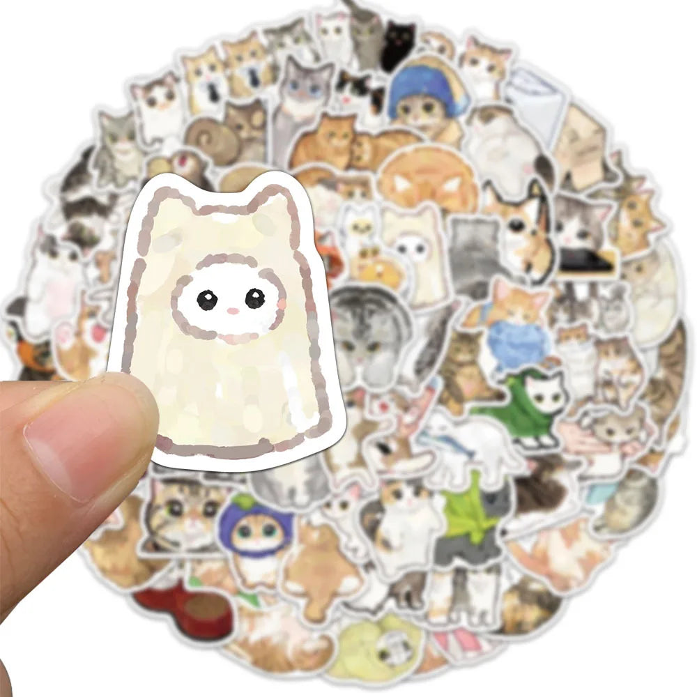 50’li Sevimli Su Renkli Kedi Sticker Seti | Sticker Master