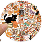 50 Adet Retro Sevimli Sonbahar Kitap Okuma Sticker Seti | Sticker Master
