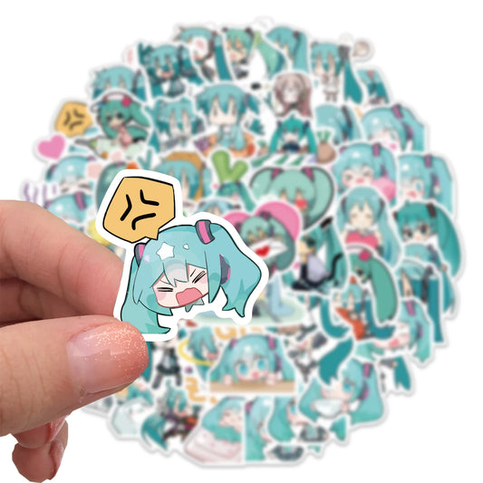 Sticker Master 50 Adet Chibi Sevimli Miku Sticker Set Motor Oto Araç Laptop Telefon Çıkartma Etiket