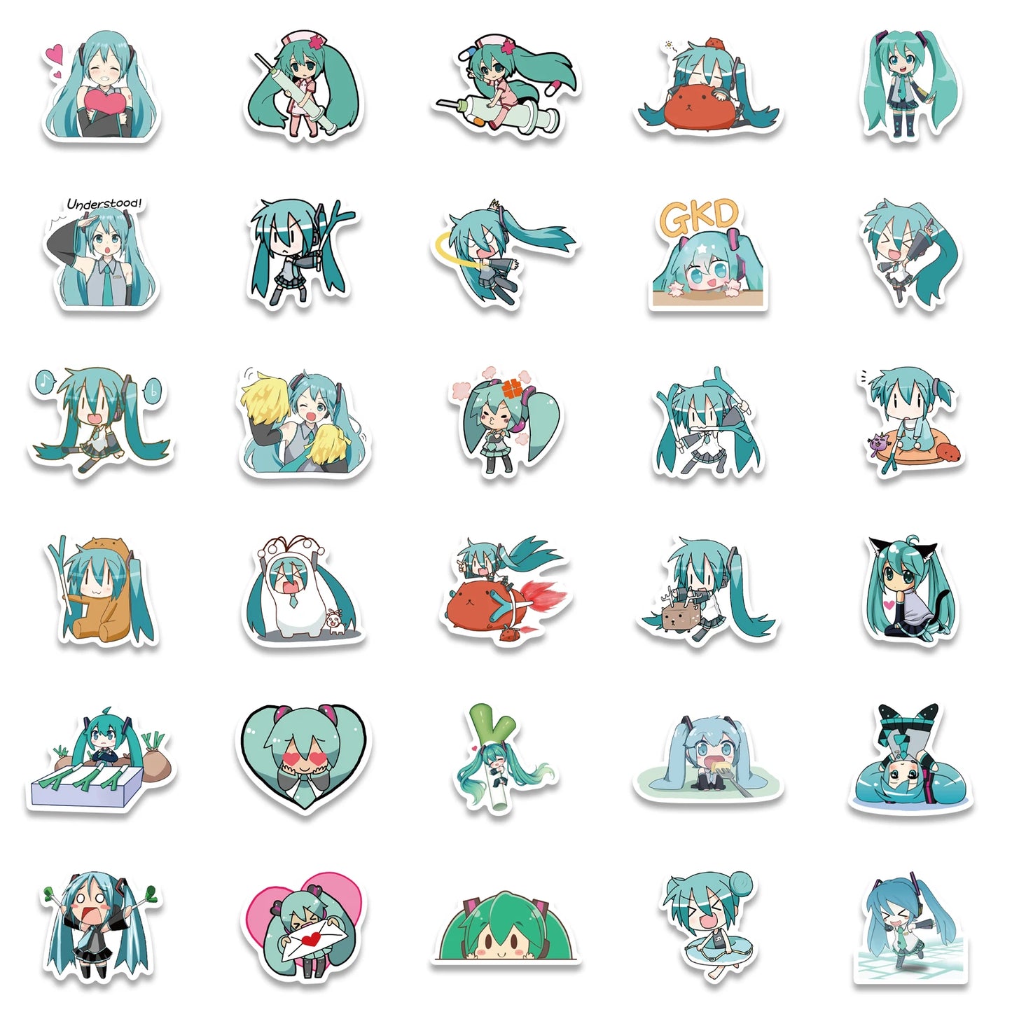Sticker Master 50 Adet Chibi Sevimli Miku Sticker Set Motor Oto Araç Laptop Telefon Çıkartma Etiket