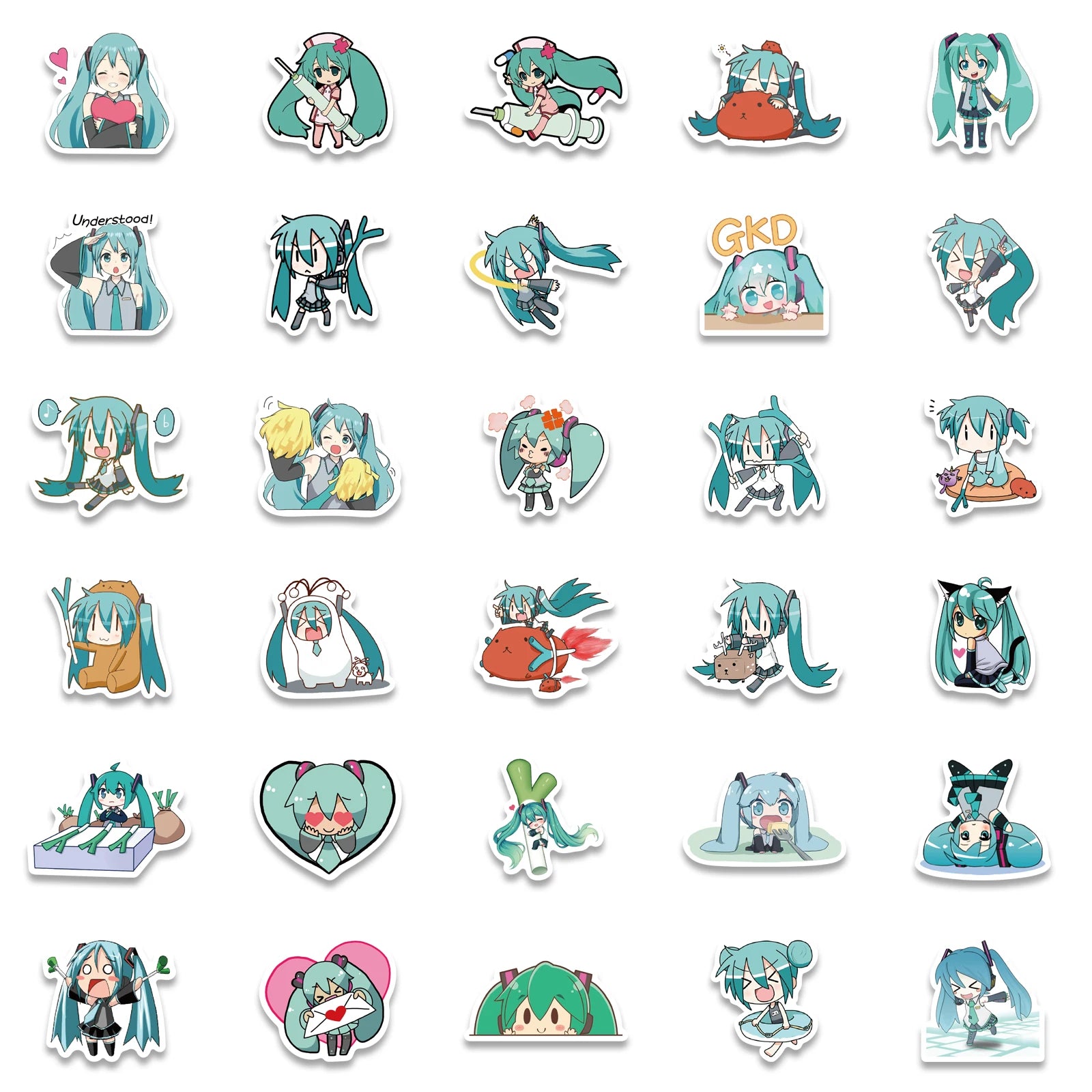 Sticker Master 50 Adet Chibi Sevimli Miku Sticker Set Motor Oto Araç Laptop Telefon Çıkartma Etiket
