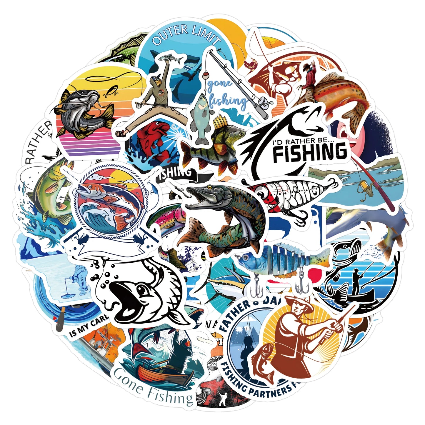 Sticker Master 60 Adet Deniz Balıkçılık Kaykay Motosiklet Gitar Bagaj Dizüstü Bilgisayar Bisiklet Çocuk Oyuncakları Sticker Set Motor Oto Araç Çıkartma Etiket