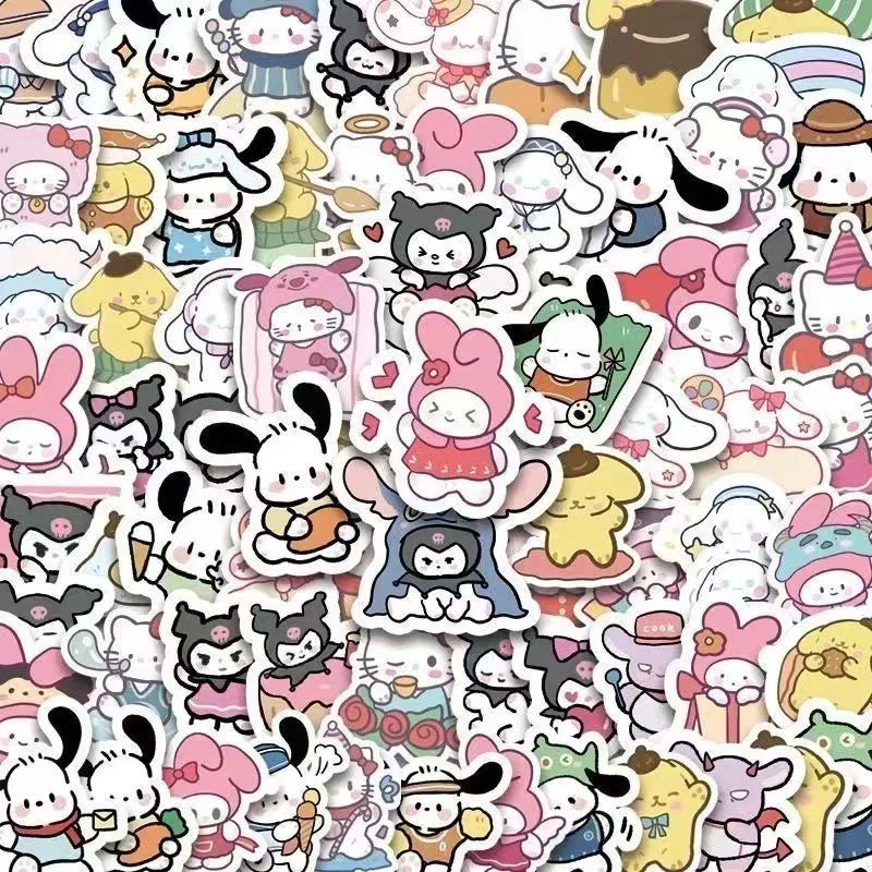 Sticker Master 100 ADET Kawaii Anime Sanrio Sticker Set Motor Oto Araç Laptop Telefon Çıkartma Etiket