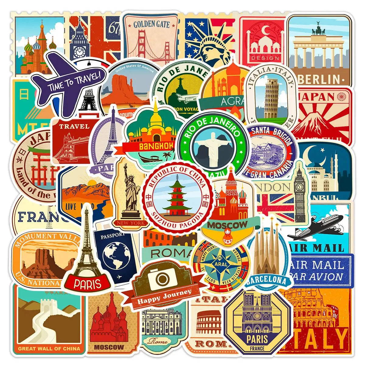 50'li Seyahat Temalı Sticker Seti | Sticker Master - Sticker Master