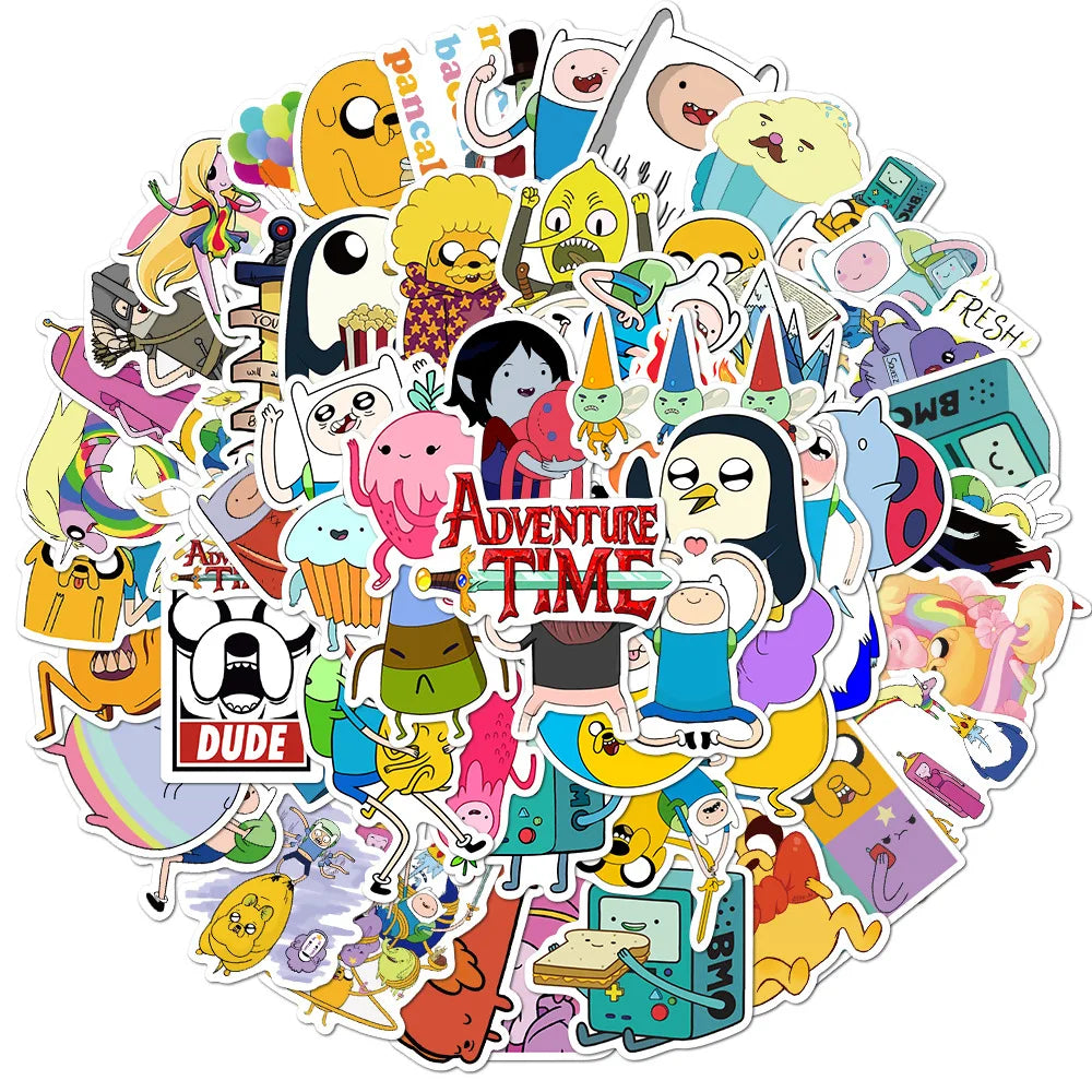Sticker Master 100 Adet Adventure Time Çıkartmaları Çizgi Film Animasyon Bagaj Scooter Dizüstü Buzdolabı Grafiti Çıkartmaları Dekoratif Oyuncaklar Sevimli Sticker Set Motor Oto Araç Çıkartma Etiket