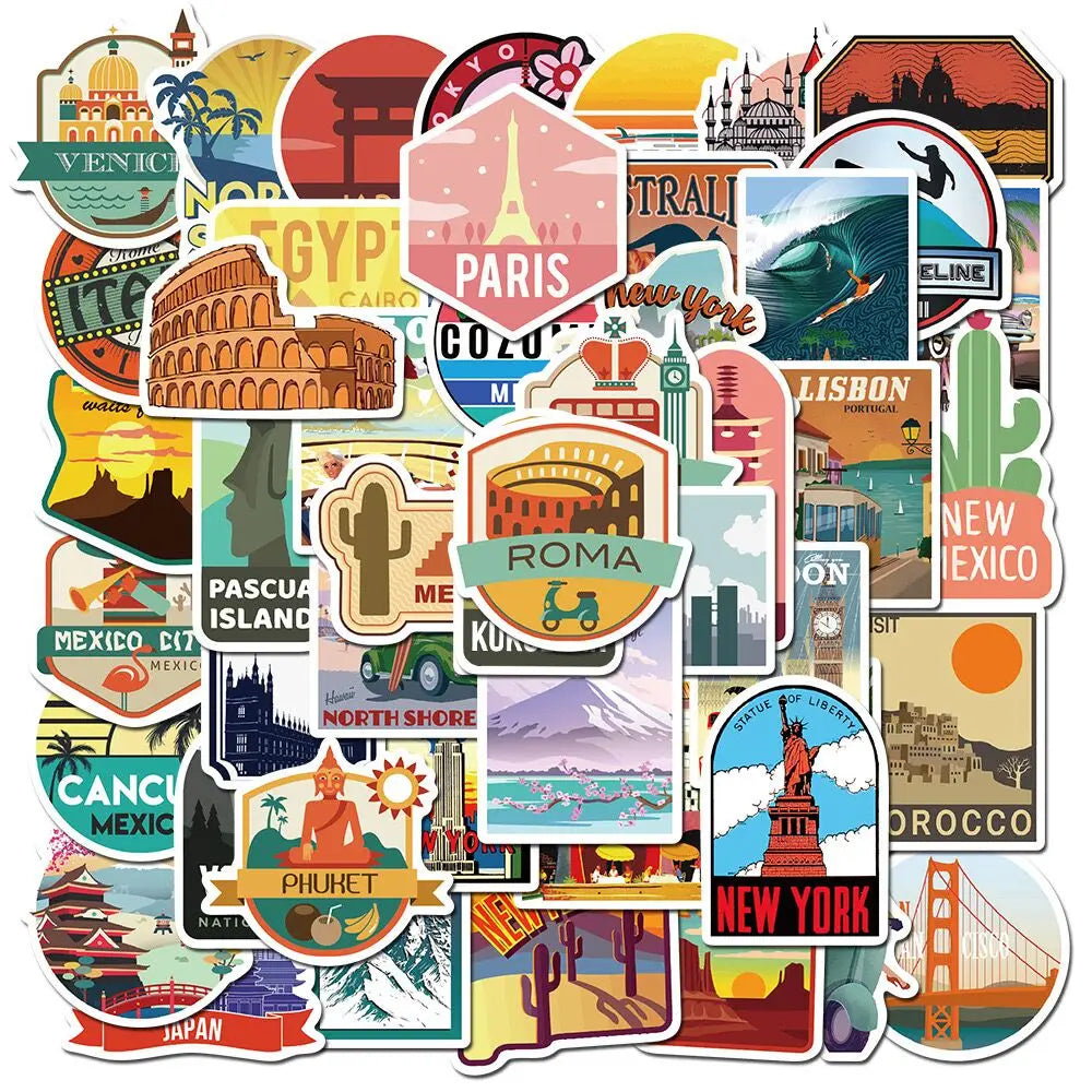 50'li Seyahat Temalı Sticker Seti | Sticker Master - Sticker Master
