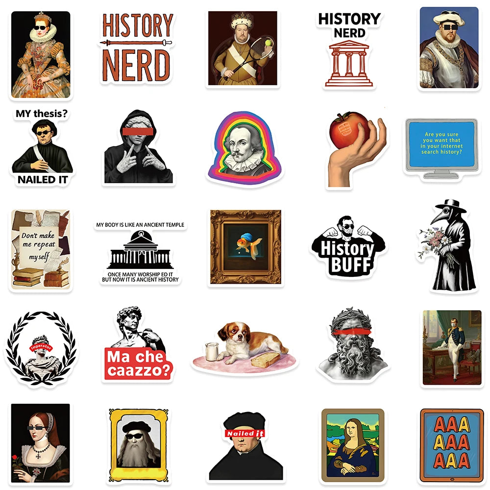 Sticker Master 50 adet Komik Karikatür Tarih Karakterleri Çıkartmalar Bagaj Dizüstü Gitar Telefon Bisiklet Su Geçirmez Graffiti Vinil Sticker Etiket
