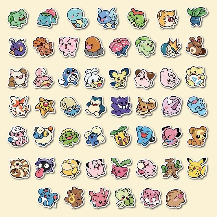 Sticker Master 50 ADET Kawaii Anime Pokemon Sticker Set Motor Oto Araç Laptop Telefon Çıkartma Etiket
