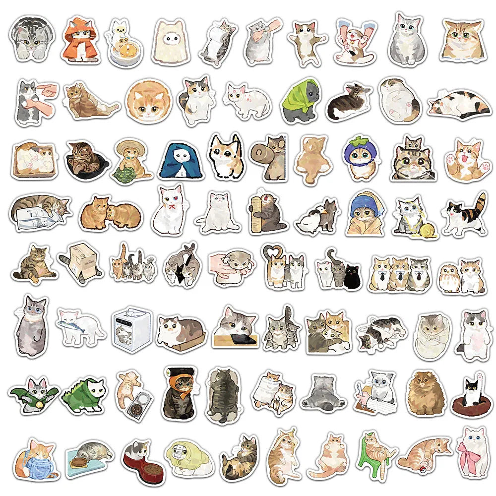 50’li Sevimli Su Renkli Kedi Sticker Seti | Sticker Master