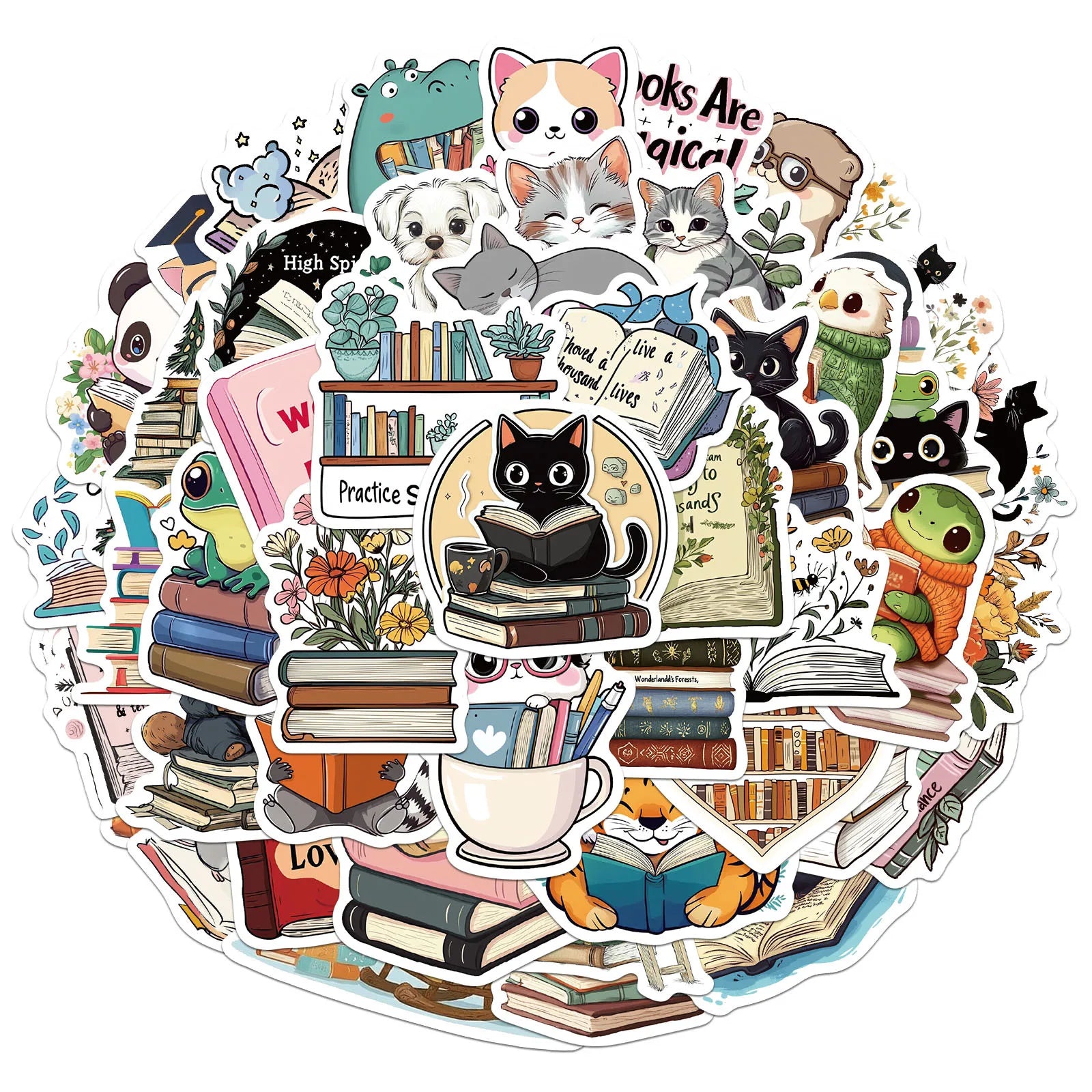 50’li Sevimli Kitap Okuyan Hayvan Sticker Seti | Sticker Master