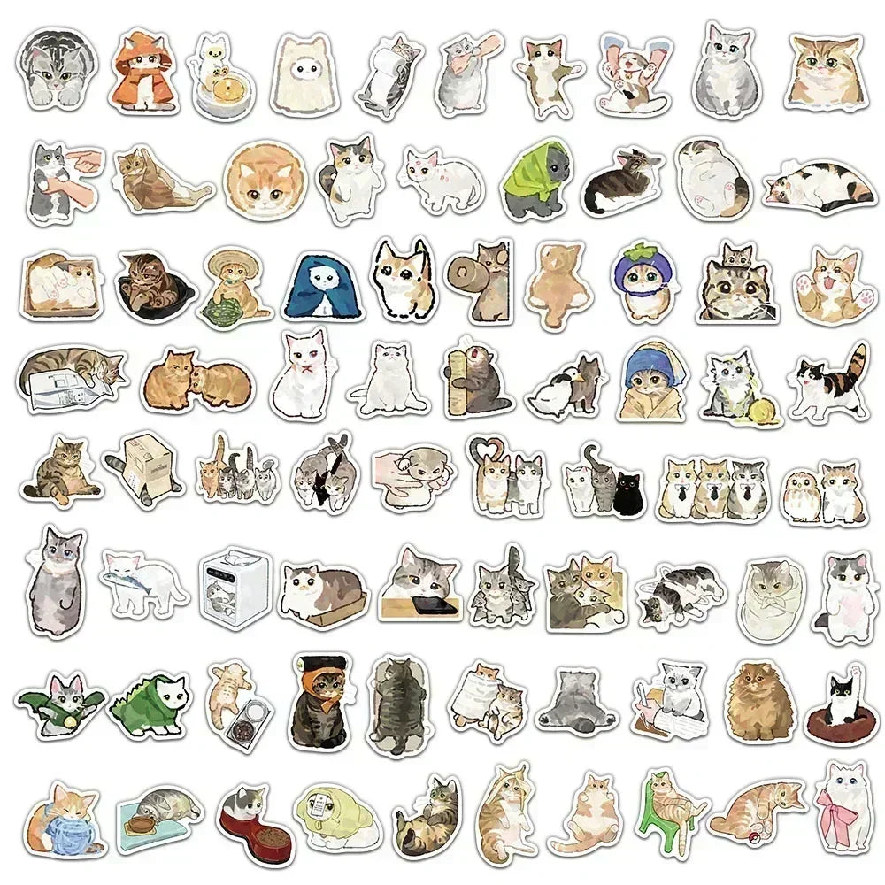 50’li Sevimli Su Renkli Kedi Sticker Seti | Sticker Master