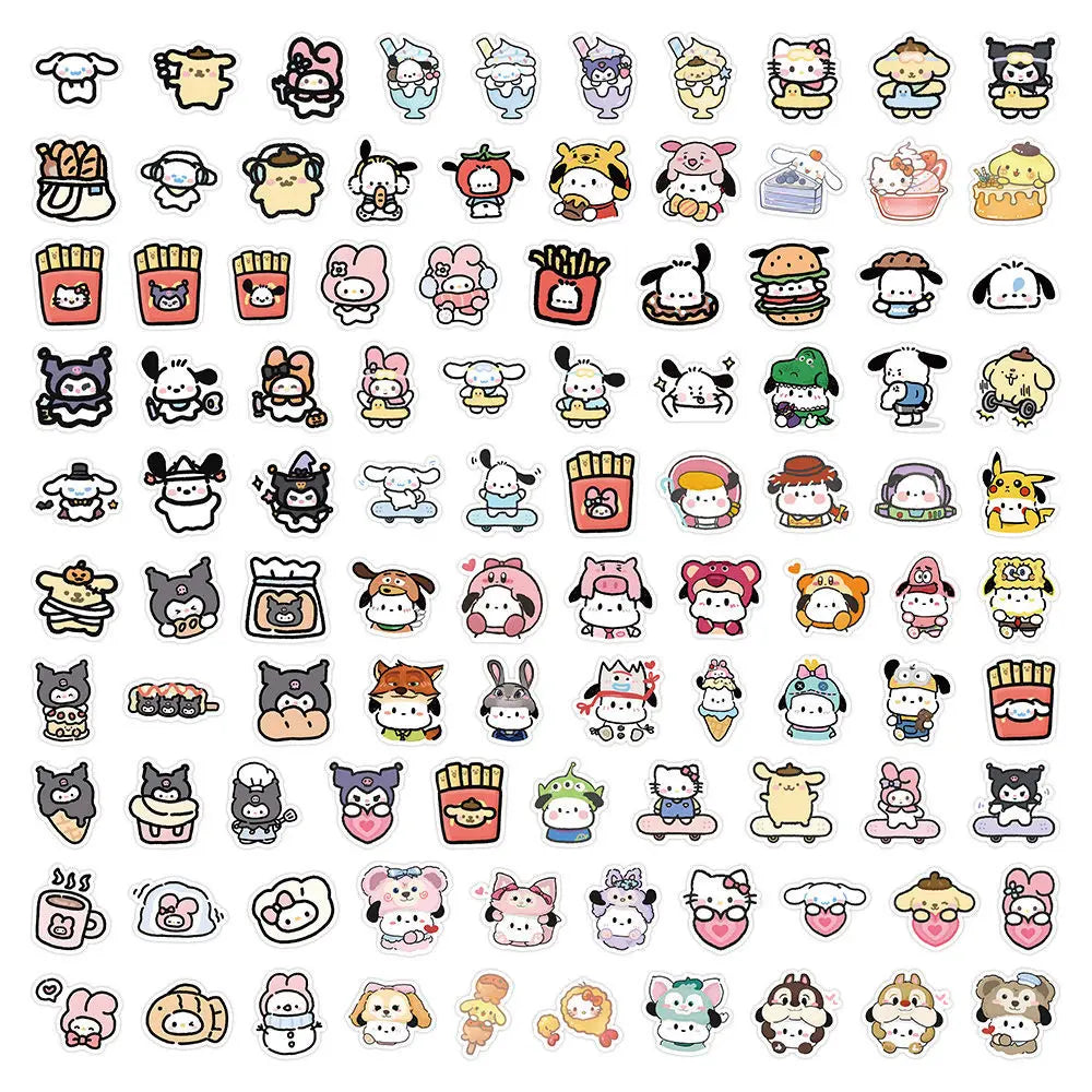 Sticker Master 100 ADET Kawaii Anime Sanrio Sticker Set Motor Oto Araç Laptop Telefon Çıkartma Etiket