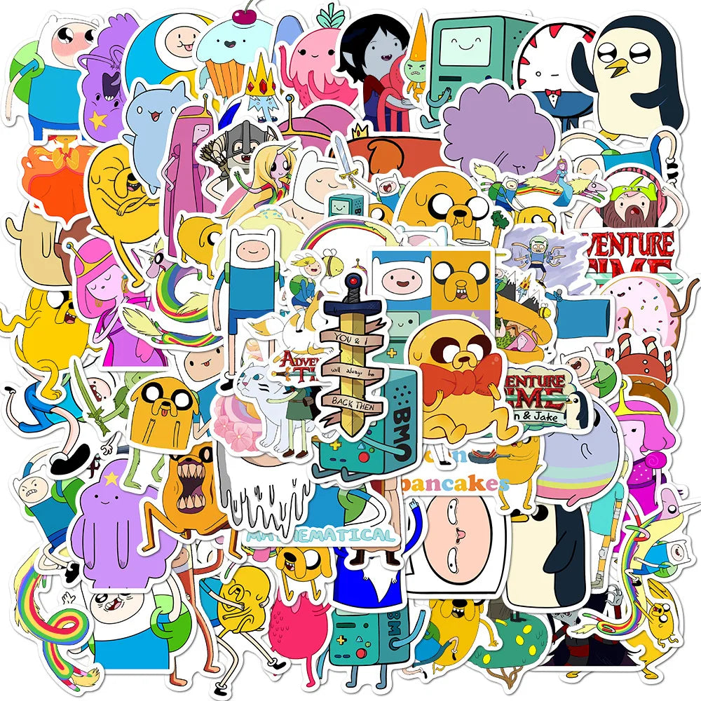 Sticker Master 100 Adet Adventure Time Çıkartmaları Çizgi Film Animasyon Bagaj Scooter Dizüstü Buzdolabı Grafiti Çıkartmaları Dekoratif Oyuncaklar Sevimli Sticker Set Motor Oto Araç Çıkartma Etiket