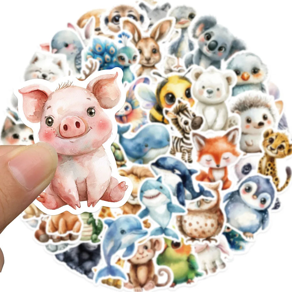 50’li Sevimli Su Renkli Hayvan Sticker Seti | Sticker Master