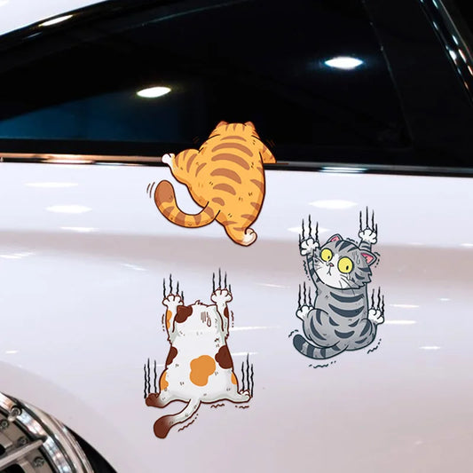 Komik Tırmanan Kedi Araba Sticker Seti - Sticker Master