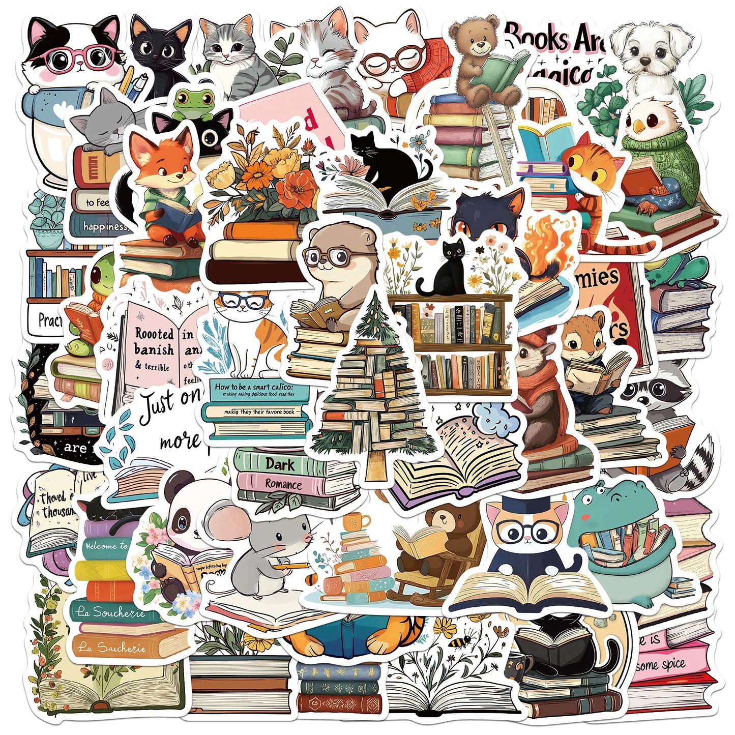 50’li Sevimli Kitap Okuyan Hayvan Sticker Seti | Sticker Master