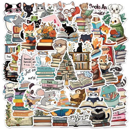 50’li Sevimli Kitap Okuyan Hayvan Sticker Seti | Sticker Master