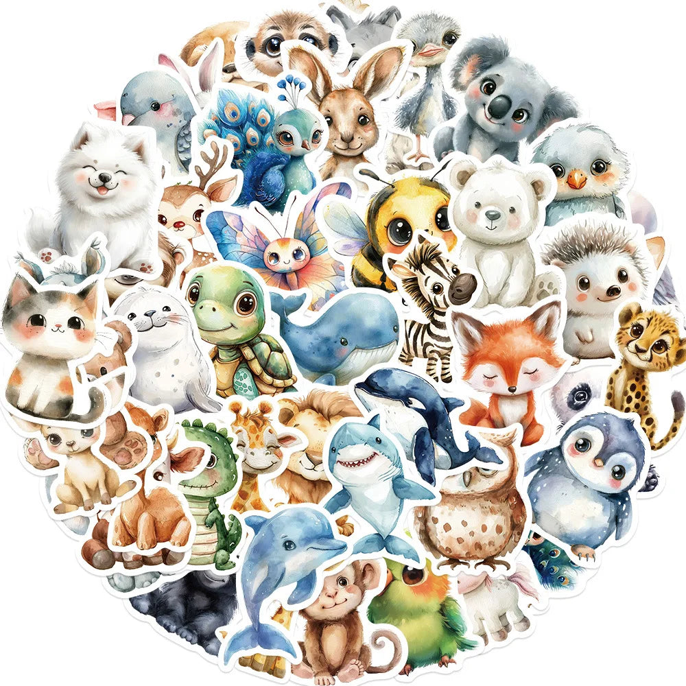 50’li Sevimli Su Renkli Hayvan Sticker Seti | Sticker Master