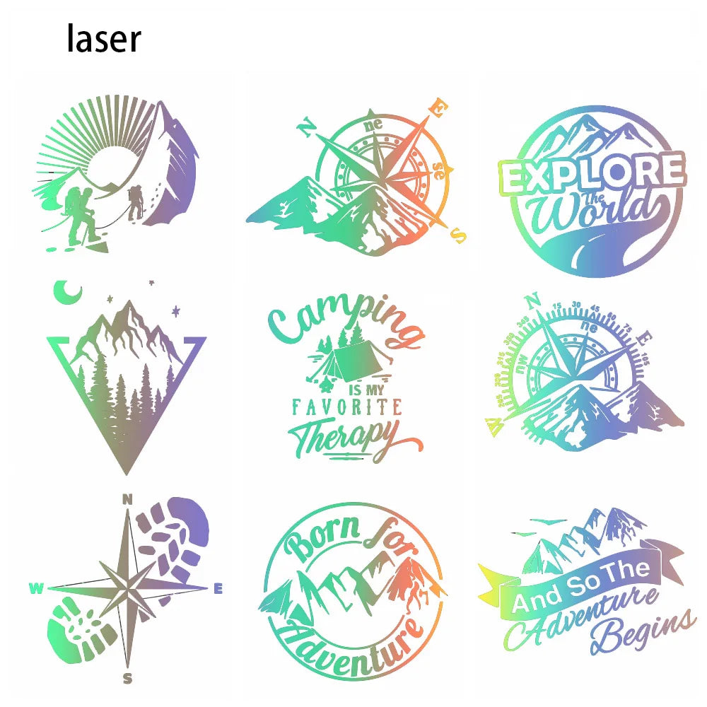 Sticker Master Macera Temalı Oto Sticker Koleksiyonu - Pusula, Dağ ve Kamp Tasarımları
