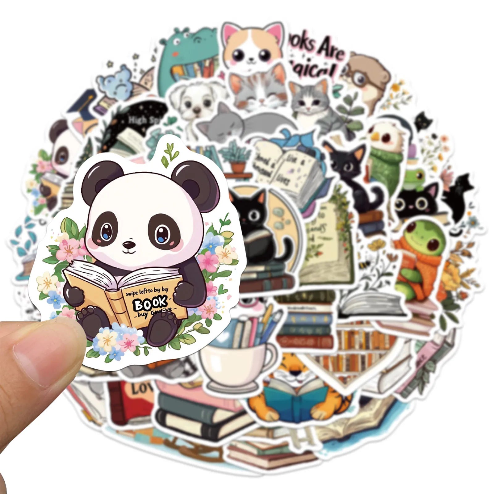 50’li Sevimli Kitap Okuyan Hayvan Sticker Seti | Sticker Master