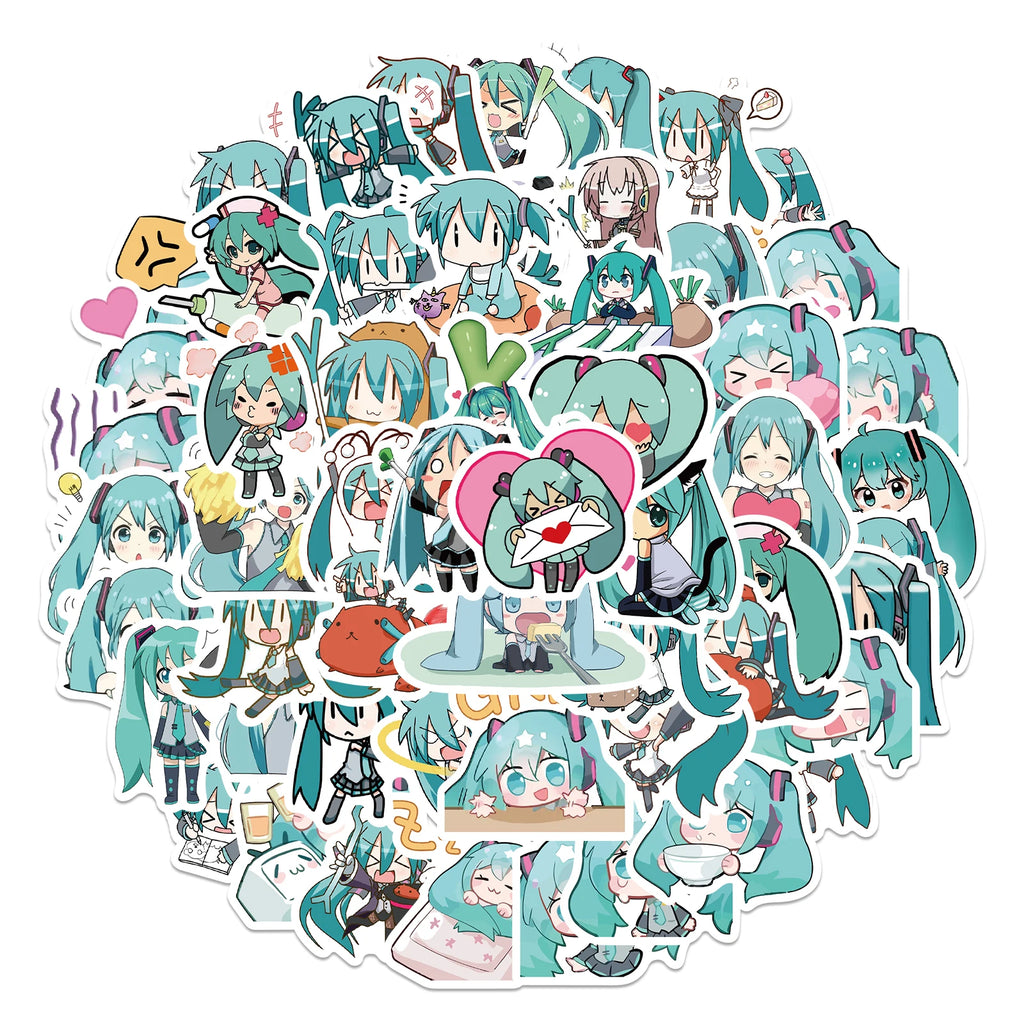 Sticker Master 50 Adet Chibi Sevimli Miku Sticker Set Motor Oto Araç Laptop Telefon Çıkartma Etiket