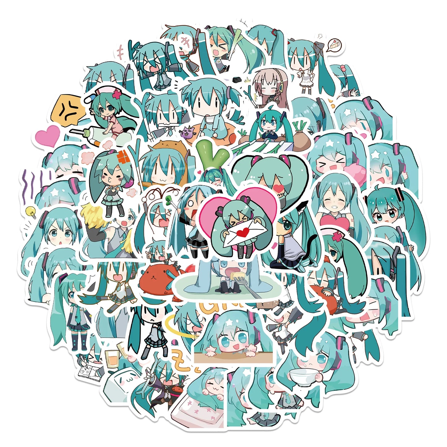 Sticker Master 50 Adet Chibi Sevimli Miku Sticker Set Motor Oto Araç Laptop Telefon Çıkartma Etiket
