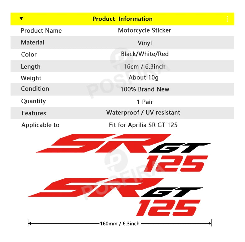 Aprilia SR GT 125 Motorcycle Sticker Waterproof | Sticker Master