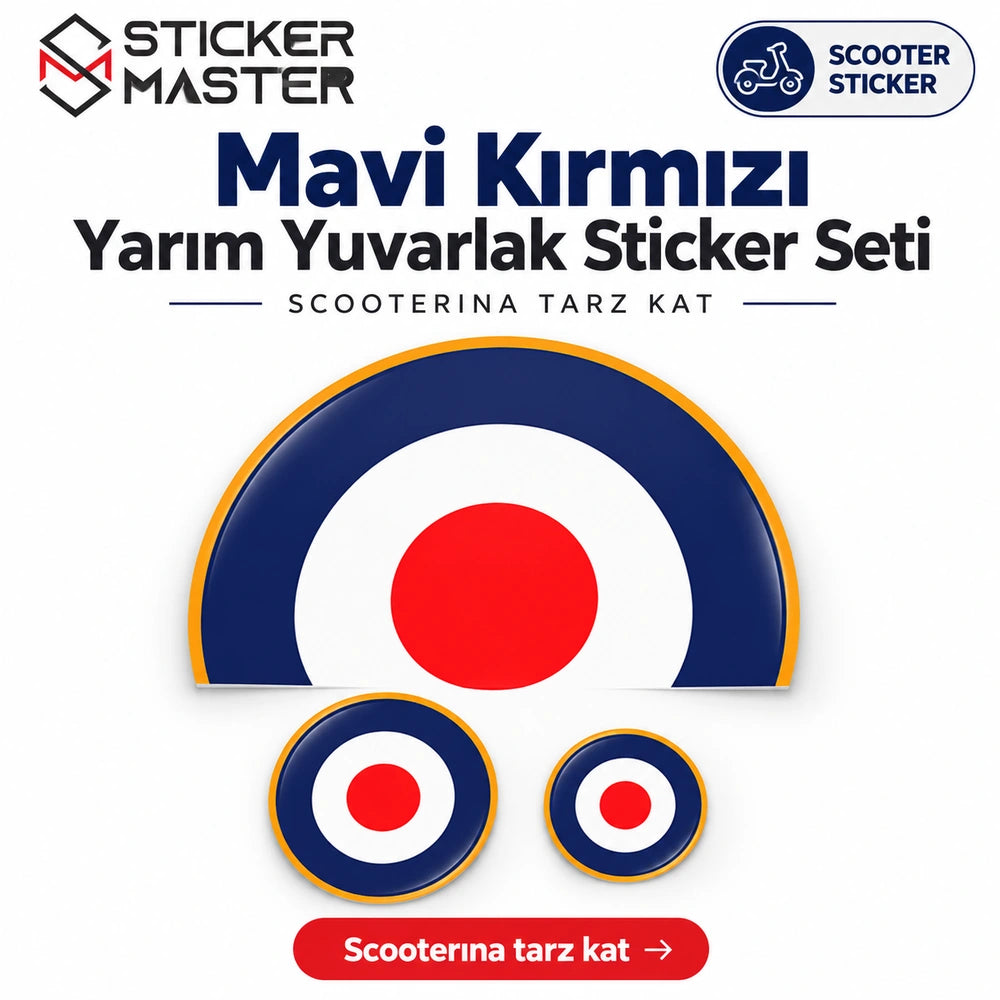 Mavi Kırmızı Yarım Yuvarlak Sticker Seti ana ürün görseli Sticker Master
