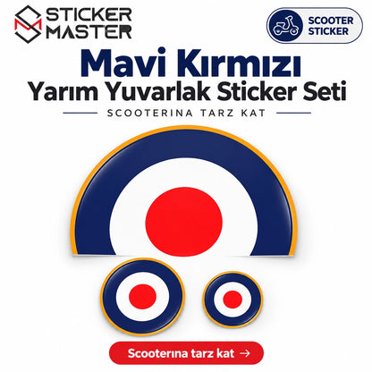 Mavi Kırmızı Yarım Yuvarlak Sticker Seti ana ürün görseli Sticker Master