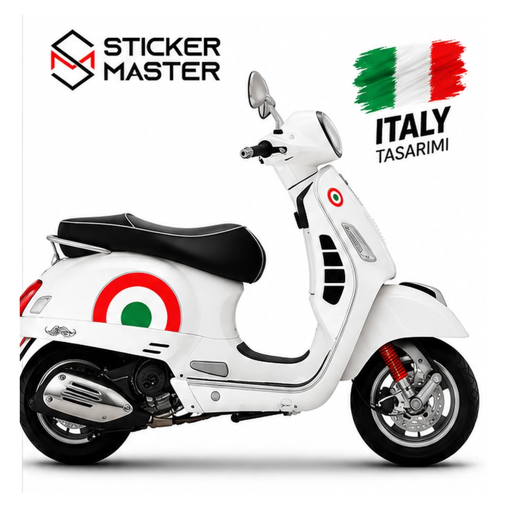 İtalya bayraklı yarım yuvarlak sticker beyaz scooter uygulaması
