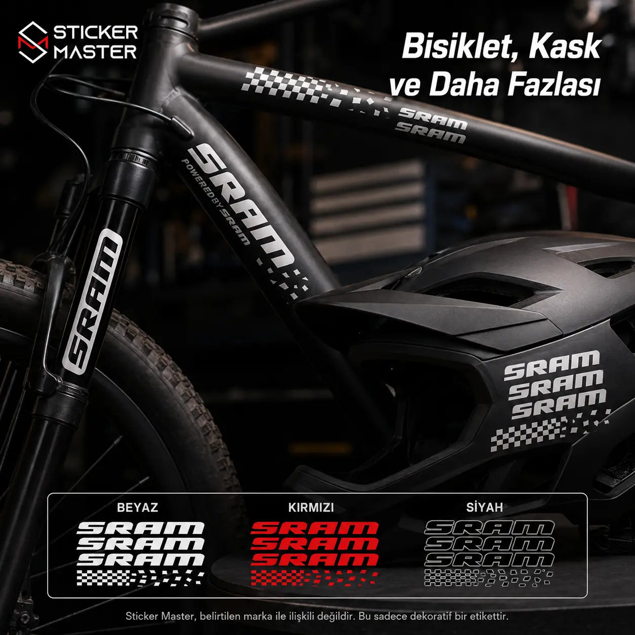 SRAM Uyumlu 2D Flat Sticker Seti 12 Adet Bisiklet