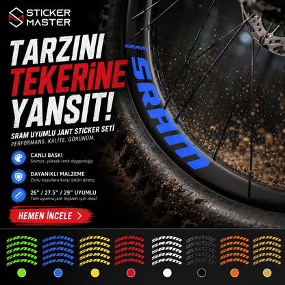SRAM Uyumlu Bisiklet Jant Sticker Seti 12 Adet Ads