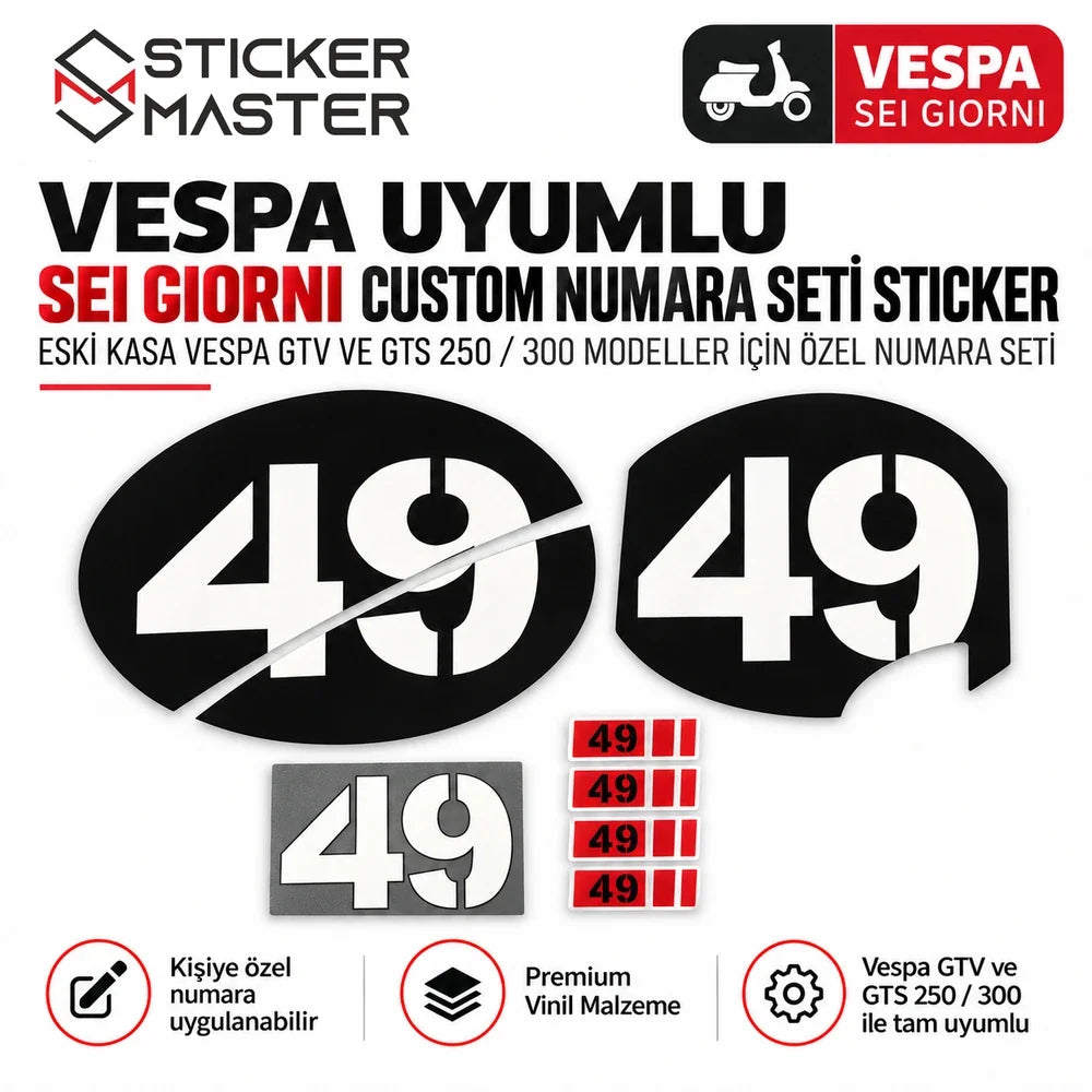 Vespa Sei Giorni Custom Numara Seti - örnek 49, ürün parçaları ve ana görsel