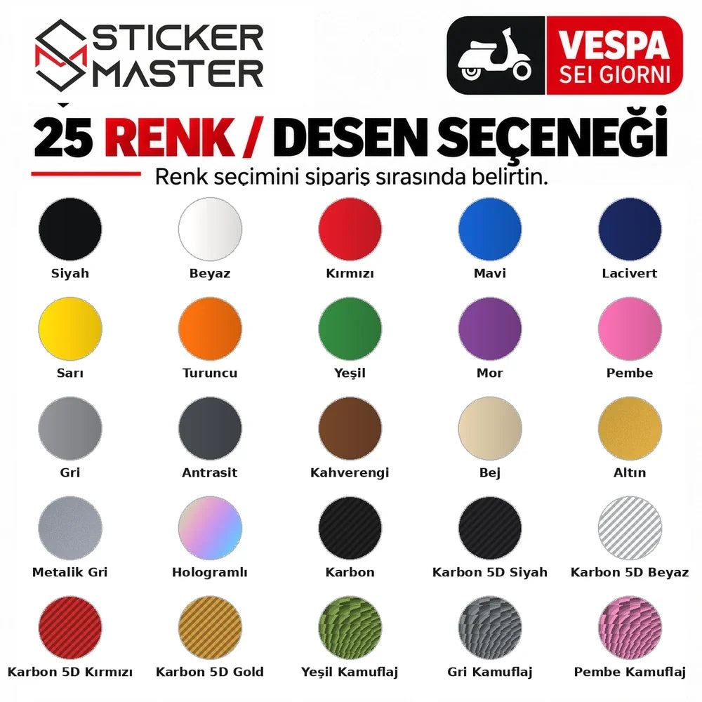 Vespa numara sticker için 25 gerçek renk ve desen seçeneği