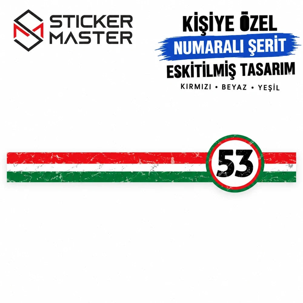 Kişiye Özel Numaralı Eskitilmiş Şerit Sticker ana görsel; 53 örnek numara