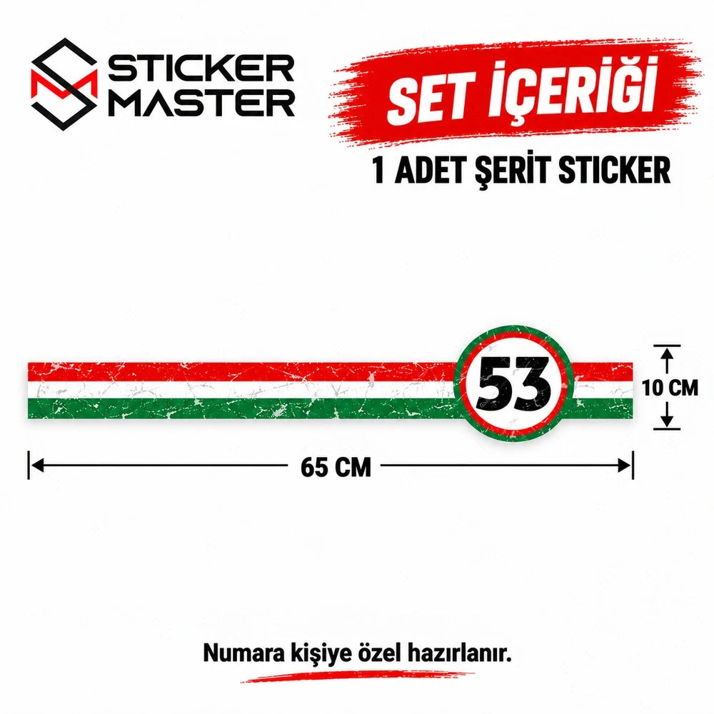 STS30 set içeriği: 1 adet şerit sticker, 65×10 cm