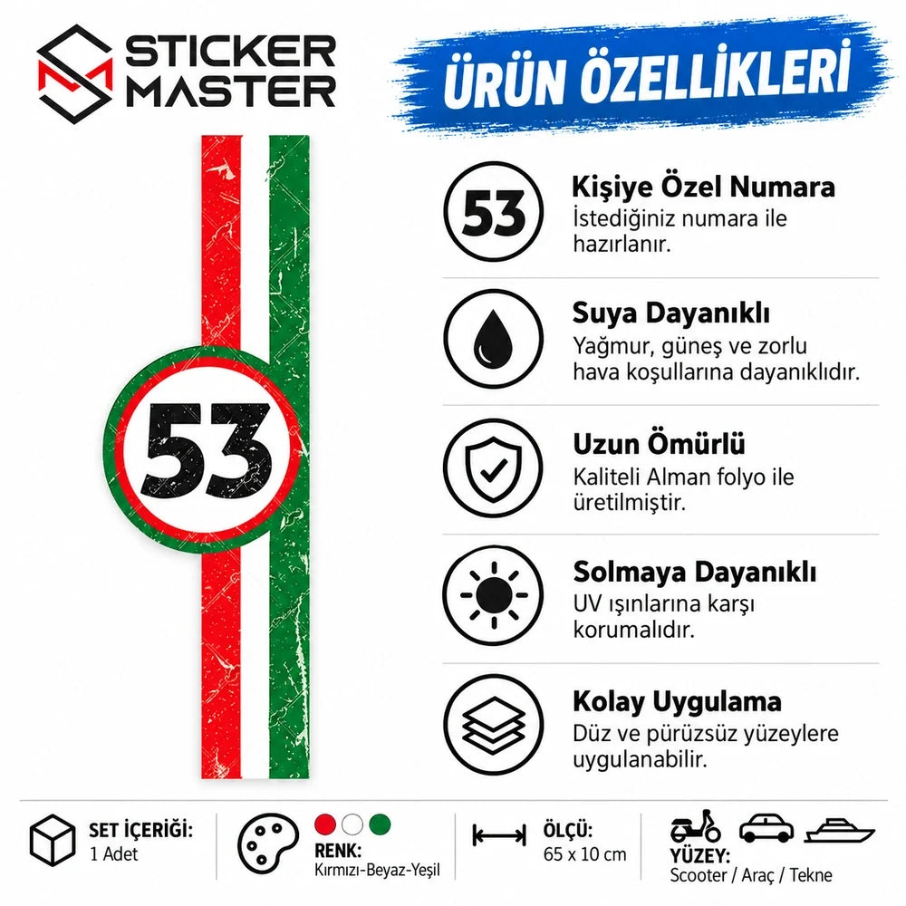 STS30 kırmızı beyaz yeşil eskitilmiş şerit sticker özellikleri