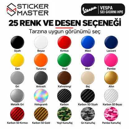 Vespa Sei Giorni HPE custom numara sticker için 25 renk ve desen seçeneği