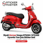 Vespa GTS250/300 Uyumlu Siyah-Kırmızı Yan Çıta Sticker Seti