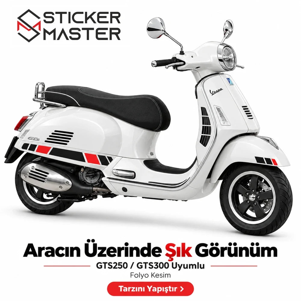 Vespa GTS250 GTS300 siyah kırmızı yan çıta sticker scooter üzerinde uygulama