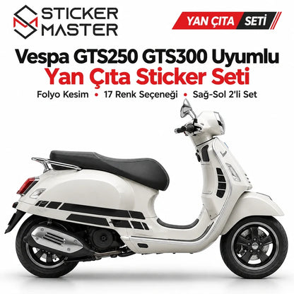Vespa GTS 250 300 uyumlu yan çıta sticker seti ana görsel