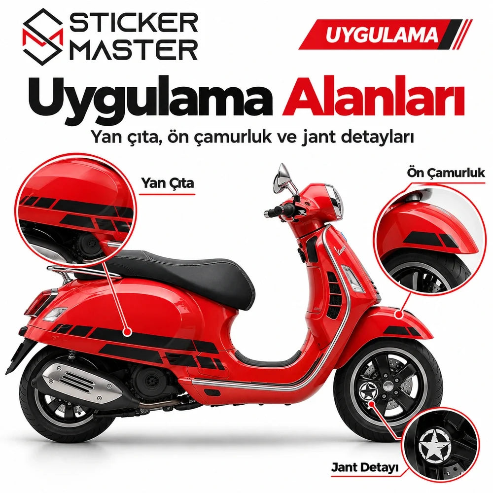 Vespa GTS250 300 sticker seti scooter uygulama alanları